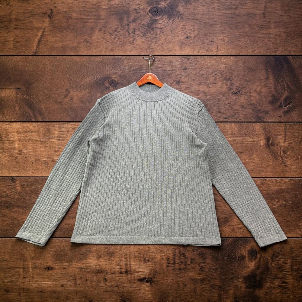Vintage Cherokee Ribbed Knit Cotton Crewneck Sweater Grey Size L Made in Japan
